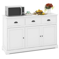 Dortala Kitchen Buffet Sideboard, Wood Storage Cabinet W/ 3 Drawers And 2 Cupboards, 3 Doors, Morden Entryway Cupboard, Buffet Table For Dining Room, Kitchen, Living Room, Entryway, White