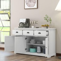 Dortala Kitchen Buffet Sideboard, Wood Storage Cabinet W/ 3 Drawers And 2 Cupboards, 3 Doors, Morden Entryway Cupboard, Buffet Table For Dining Room, Kitchen, Living Room, Entryway, White