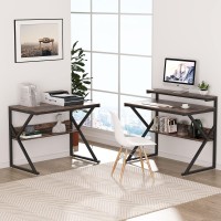 Tribesigns L Shaped Desk With Storage Shelves, 63 Inch Industrial Corner Computer Desk With Monitor Stand, Study Writing Table Workstation For Home Office, Rustic Brown