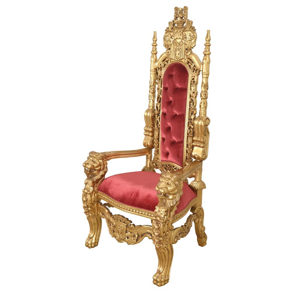 King Chair in Gold Leaf and Burgandy Velvet