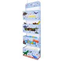 Watercolor Dinosaur Door Organizer - 39? X 12? Clear Window Pockets Organizers For Baby Boys Over The Door Hanging Storage Bathroom Organizer Gifts Toys Diapers Pantry Closet Wall Bedroom Nursery