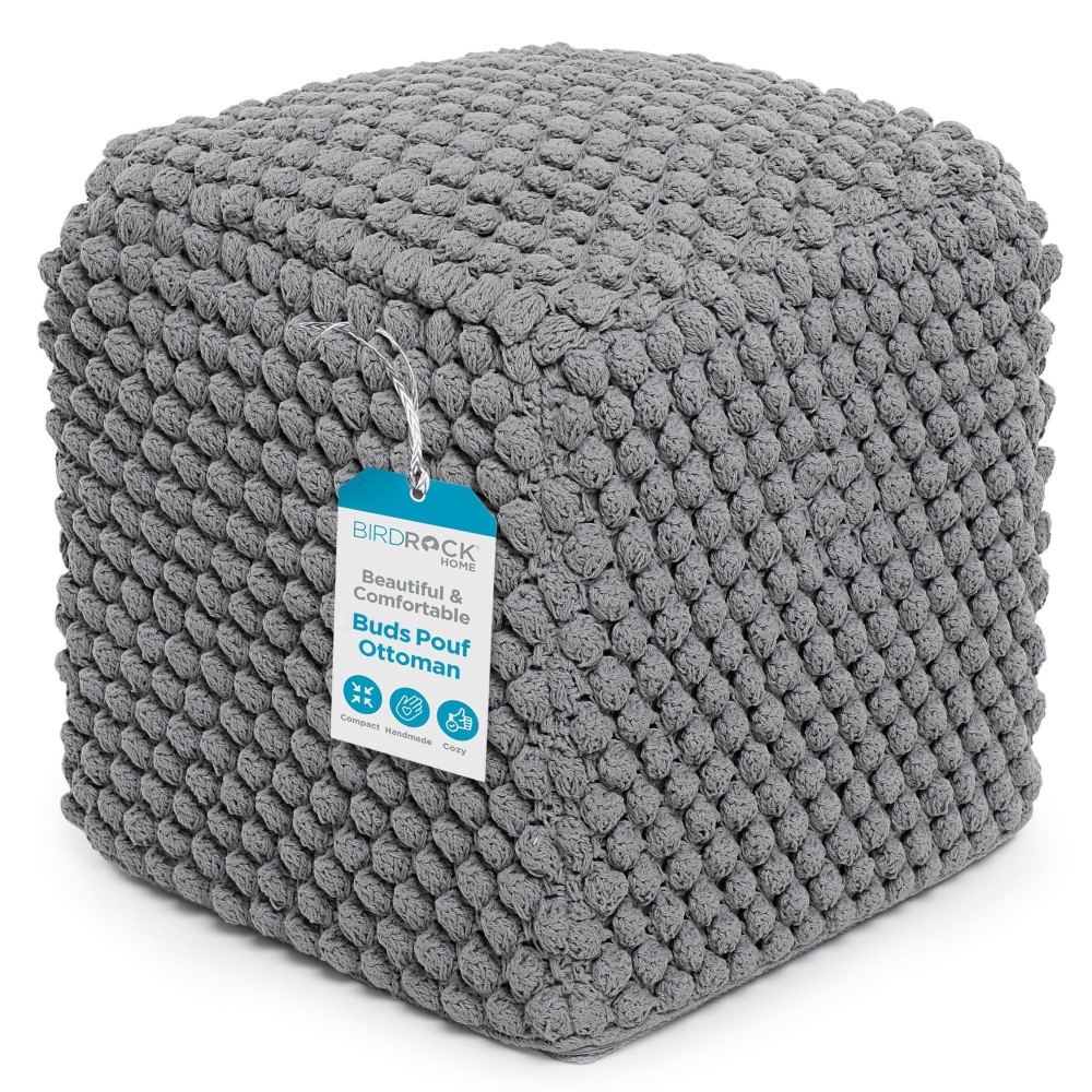 Birdrock Home Buds Pouf Ottoman Cotton Braided Foot Stool With Bead Filling Boho Foot Rest For Living Room Bedroom Overs