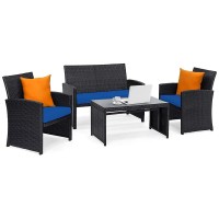 Tangkula 4 Pieces Patio Wicker Conversation Furniture Set, Patiojoy Sofa & Table Set W/4 Seats, Outdoor Rattan Sofa Set For Balcony Backyard, Wicker Chair Set With Tempered Glass Coffee Table