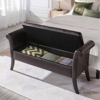 Yaheetech 52in Ottoman Bench Folding Storage Ottoman Bench Tufted Faux Leather Entryway Bench with Arms Footstool with Large Storage Foot Rest Seat Rolled Arms Cushioned Ottoman Dark Brown