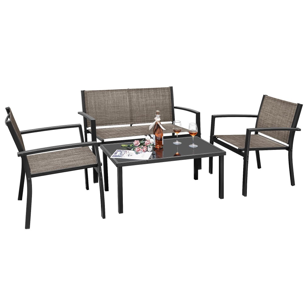 Flamaker 4 Pieces Patio Furniture Outdoor Furniture Patio Furniture Set Textilene Bistro Set Modern Conversation Set Black Bistr