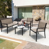 Flamaker 4 Pieces Patio Furniture Outdoor Furniture Patio Furniture Set Textilene Bistro Set Modern Conversation Set Black Bistr