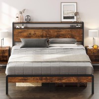 Likimio Full Bed Frame, Platform Bed Frame Full With 2-Tier Storage Headboard And Strong Support Legs, More Sturdy, Noise-Free, No Box Spring Needed,Vintage Brown