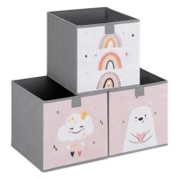 Navaris Kids Storage Cubes (Set Of 3) - Storage Boxes 11X11X11 With Animal Designs - Childrens Cube Bins Fabric Organizer Bin - Pinkwhite