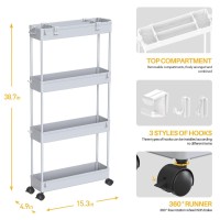 Spacelead Slim Storage Cart 4 Tier Bathroom Storage Organizer Rolling Utility Cart Mobile Shelving Unit Slide Out Storage Cart