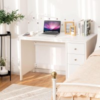 Tangkula White Desk With Drawers, Modern Home Office Computer Desk With Storage Drawers & Spacious Desktop, Compact Writing Study Desk Laptop Desk For Bedroom, Multipurpose Workstation