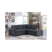 Lilola Home Woven Fabric Sleeper Sectional Sofa Ottoman and Storage Arm Dark gray