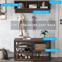 Tribesigns Industrial [Shoe] [Rack] [Bench] With Coat [Rack] Set With Hall Tree, 3 Storage Cubbies, 7 Hooks For Entryway, Hallway, 5-In-1Design, Rustic Brown