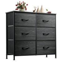 Wlive Fabric Dresser For Bedroom, 6 Drawer Double Dresser, Storage Tower With Fabric Bins, Chest Of Drawers For Closet, Living Room, Hallway, Charcoal Black Wood Grain Print