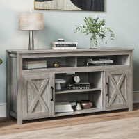 Belleze Modern 58 Inch Barn Door Wood Tv Stand & Media Entertainment Center Console Table For Tvs Up To 65 Inches With Two Open Shelves And Cabinets - Corin (Gray Wash)