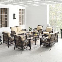 Tribeca 8Pc Outdoor Wicker Conversation Set SandBrown 2 Loveseats 4 Armchairs 2 Coffee Tables