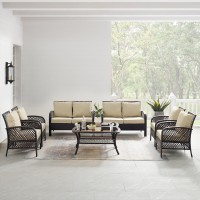 Tribeca 8Pc Outdoor Wicker Conversation Set SandBrown 2 Loveseats 4 Armchairs 2 Coffee Tables