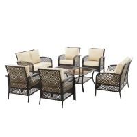 Tribeca 8Pc Outdoor Wicker Conversation Set Sand/Brown - 2 Loveseats  4 Armchairs  & 2 Coffee Tables