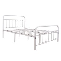 Nachtimoor Full Platform Metal Bed Frame With Headboard And Footboard,Vintage Victorian Style Mattress Foundation, No Box Spring Required, Under Bed Storage (Full, White)