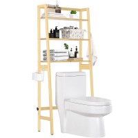 Mallking Over The Toilet Storage, Wooden 3-Tier Over-The-Toilet Rack Bathroom Space Saver Organizer, Freestanding Above Toilet With Toilet Paper Holder And Hooks (Natural)