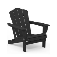 Kingyes Hdpe All-Weather Folding, Outdoor Patio Weather Resistant Adirondack Chair For Deck Lawn Fire Pit, Black