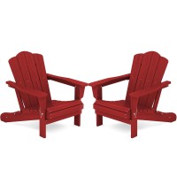 KINGYES Folding Adirondack Chair, HDPE Adirondack Chair for Adult- Red