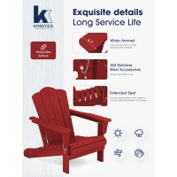 KINGYES Folding Adirondack Chair, HDPE Adirondack Chair for Adult- Red