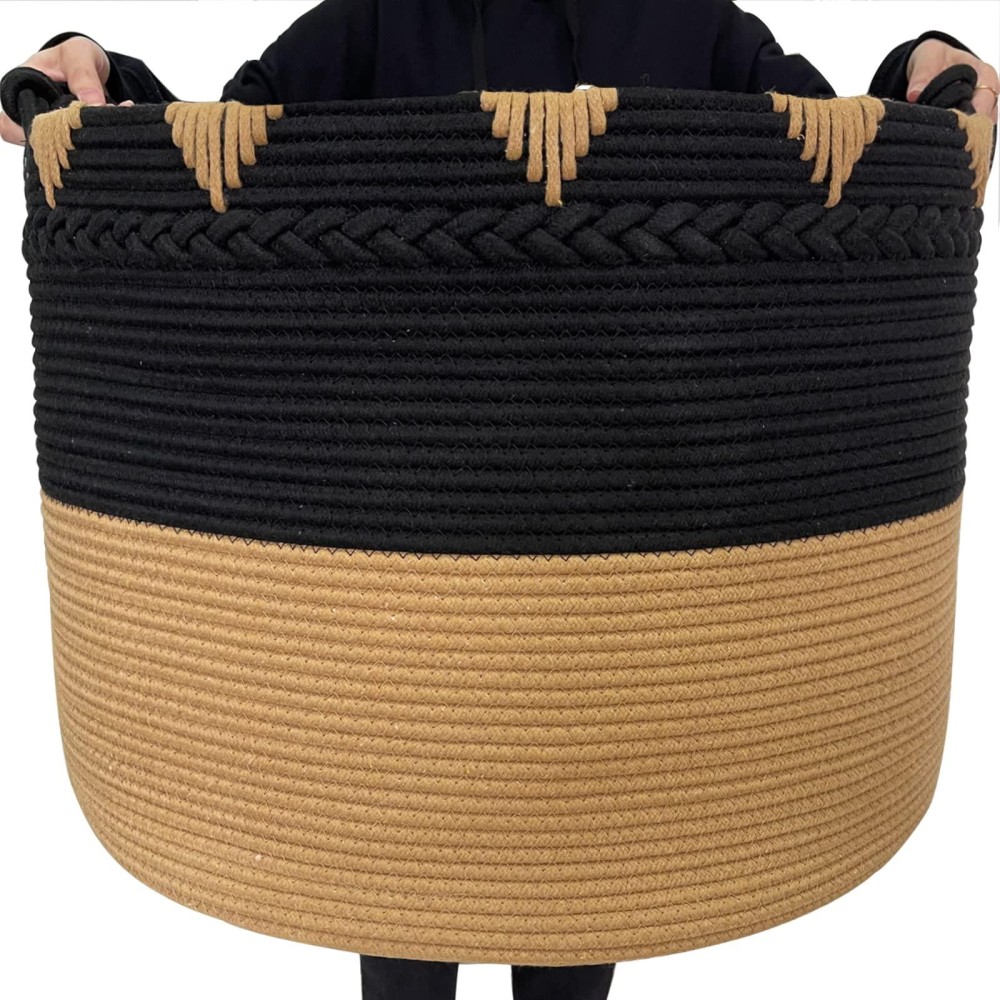 Territrophy Xxxxlarge Cotton Rope Blanket Basket 22In X 22In X 16In Woven Laundry Hamper Laundry Baskets Storage Basket For Towel, Toys, Diaper, Laundry Basket