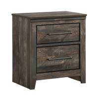 Wooden Nightstand with 2 Drawers and Bar Pulls, Dark Brown