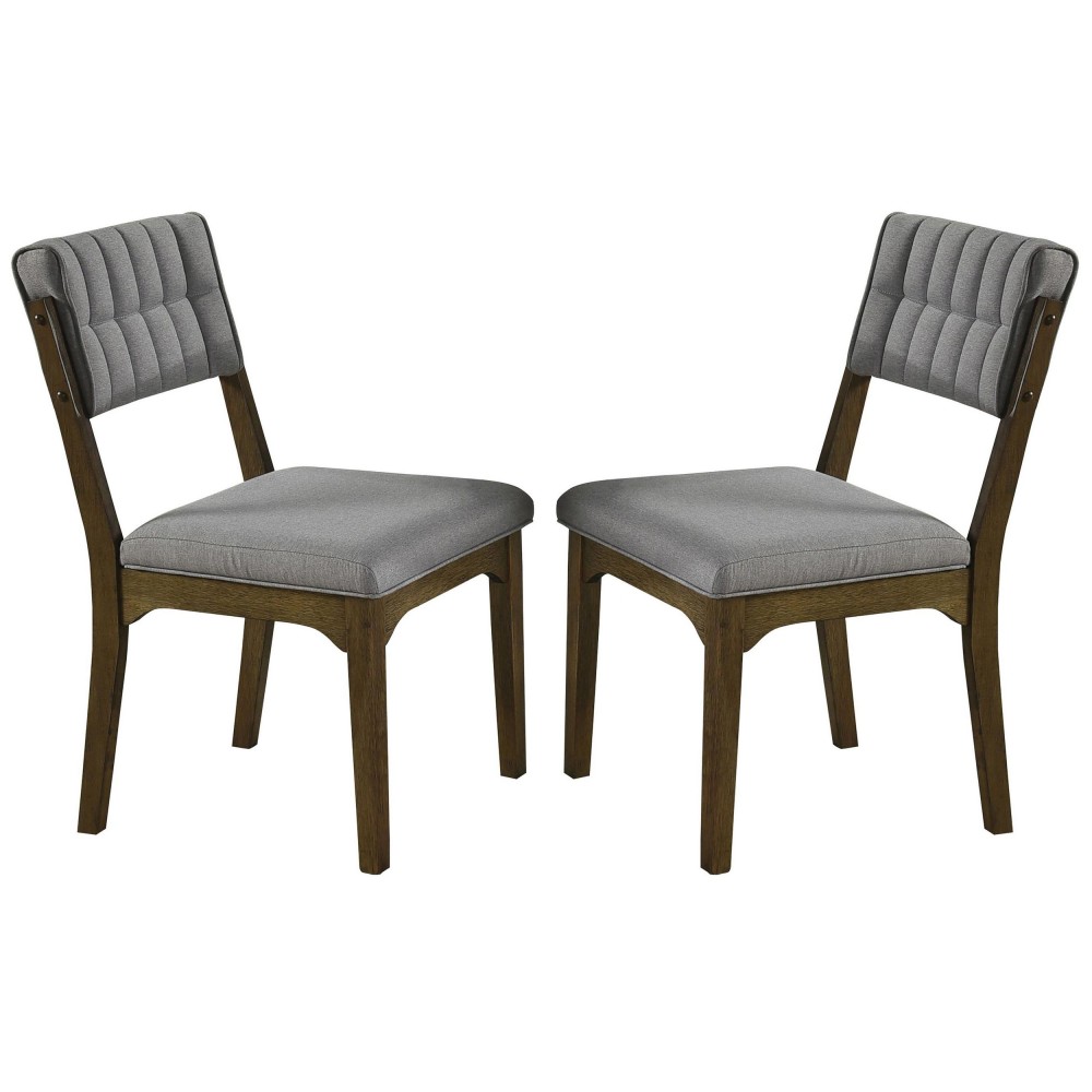 Side Chair with Tufted Back and Welt Trimming, Set of 2, Gray and Brown