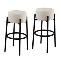 Barstool with Fabric Seat and Tubular Legs, Set of 2, Beige and Black