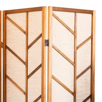 3 Panel Screen with Jute Linen Fabric and Wooden Frame, Brown and Beige