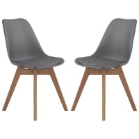 Side Chair with Counter Design and Angled Wooden Legs, Set of 2, Gray