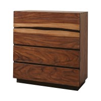 Wooden Chest with 4 Drawers and Live Edge Details, Brown