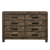 Wooden Dresser with 8 Drawers and Grain Details, Brown