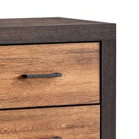 Dual Tone 2 Drawer Nightstand with Metal Bar Pulls, Brown