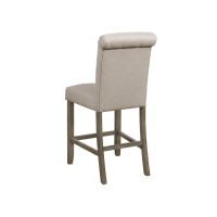 Counter Height Stool with Button Tufted Rolled Back, Set of 2, Beige