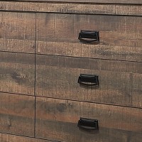 Wooden Dresser with 6 Drawers and Saw Hewn Texture, Brown