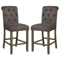 Counter Height Stool with Button Tufted Rolled Back, Set of 2, Gray
