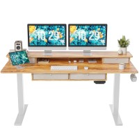 Fezibo Sturdy Height Adjustable Electric Standing Desk With Drawers, 63 X 24 Inch Stand Up Table With Large Storage Shelf, Sit Stand Desk, Light Rustic Brown Top