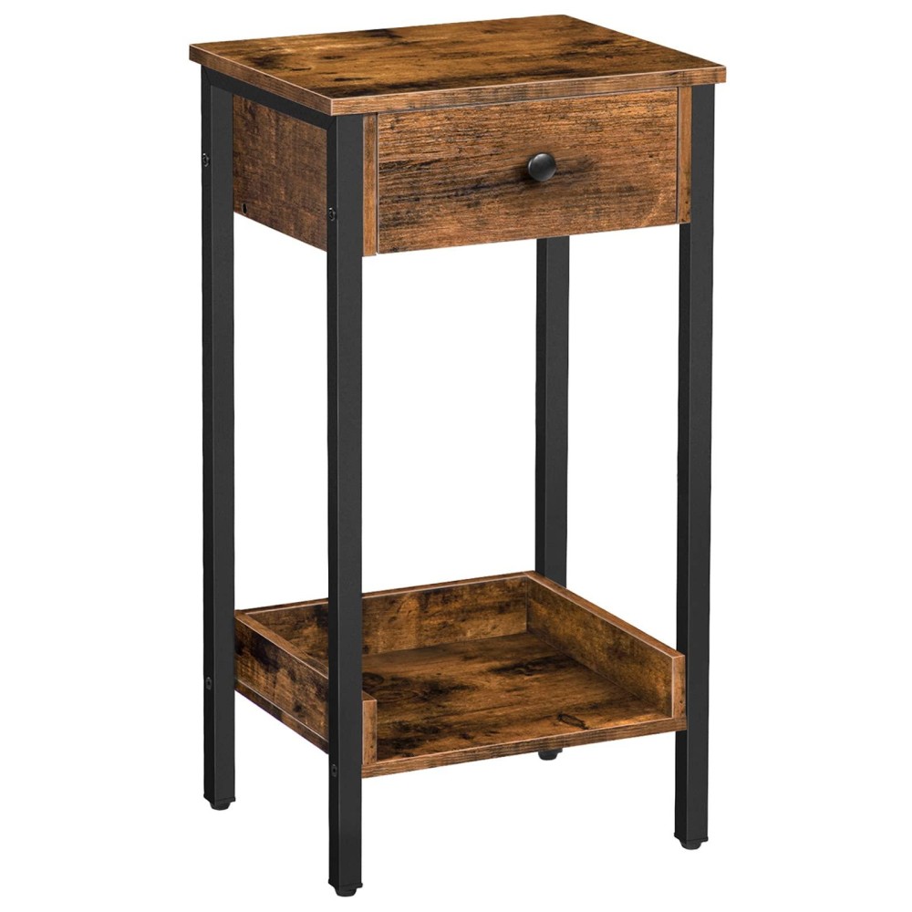 Hoobro Tall End Table, Nightstand, Side Table With Drawer And Storage Shelf, Industrial End Telephone Table, For Study, Bedroom, Space Saving, Rustic Brown And Black Bf71Bz01