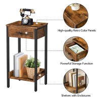 Hoobro Tall End Table, Nightstand, Side Table With Drawer And Storage Shelf, Industrial End Telephone Table, For Study, Bedroom, Space Saving, Rustic Brown And Black Bf71Bz01