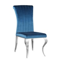 Dining Chair with Fabric Seat and Cabriole Legs, Set of 4, Blue