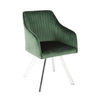 Metal Swivel Dining Chair with Channel Tufted Seat, Green