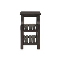 Chairside Table with 2 Slatted Shelves and Chiseled Edges, Brown