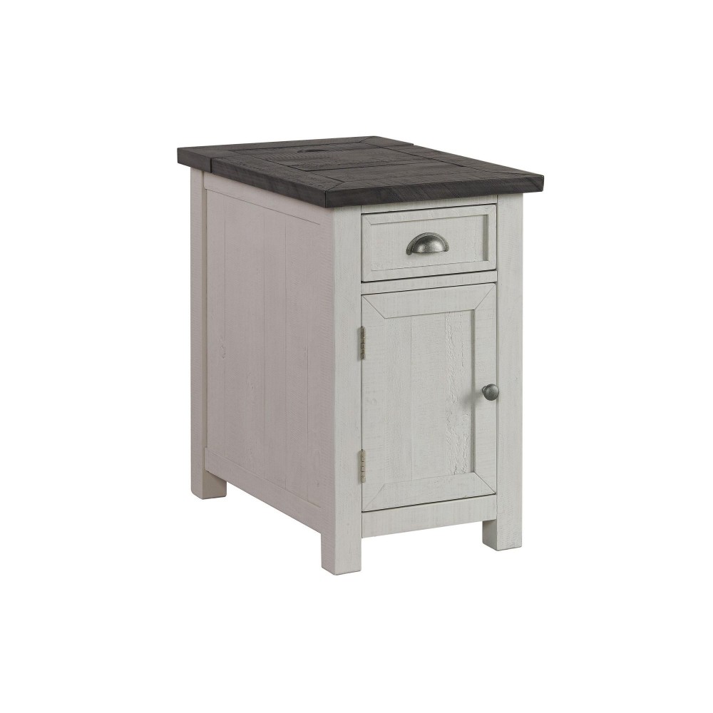 Chairside Table with 1 Drawer and USB Ports, White and Gray