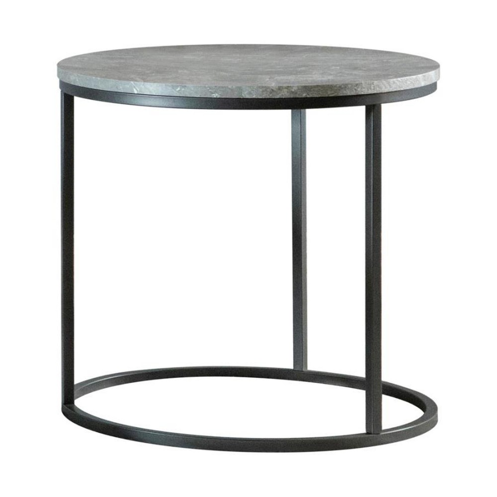 End Table with Textured Round Faux Marble Top, Gray