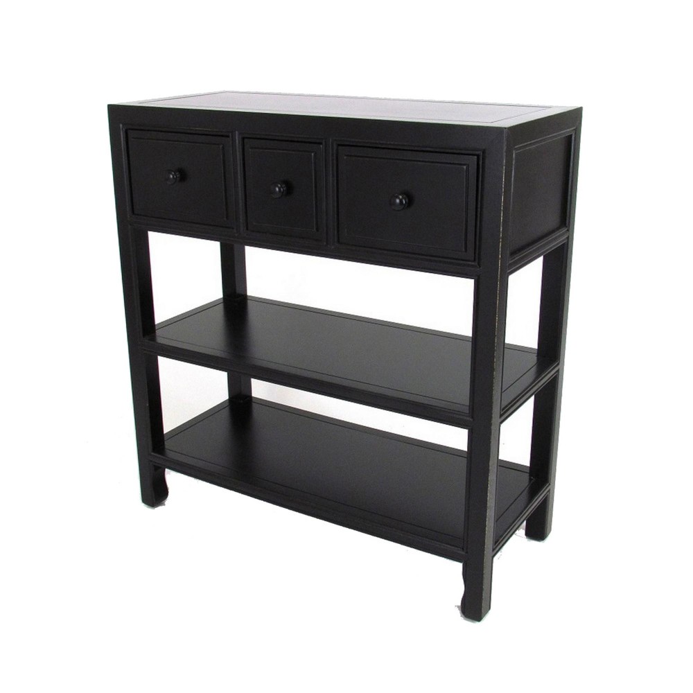 Wooden Console Table with 3 Drawers and 2 Shelves, Black