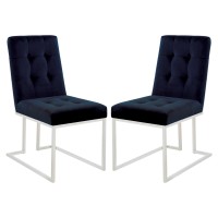 Dining Chair with Fabric Seat and Metal Legs, Set of 2, Blue