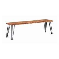 Wooden Dining Bench with Live Edge Details and Metal Legs, Brown