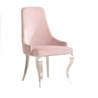 Dining Chair with Fabric Seat and Metal Legs, Set of 2, Pink